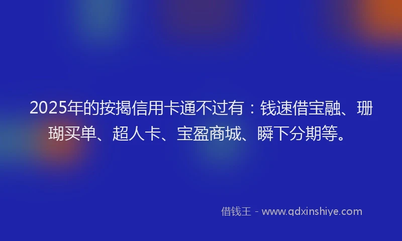 2025年的按揭信用卡通不过有：钱速借宝融、珊瑚买单、超人卡、宝盈商城、瞬下分期等。