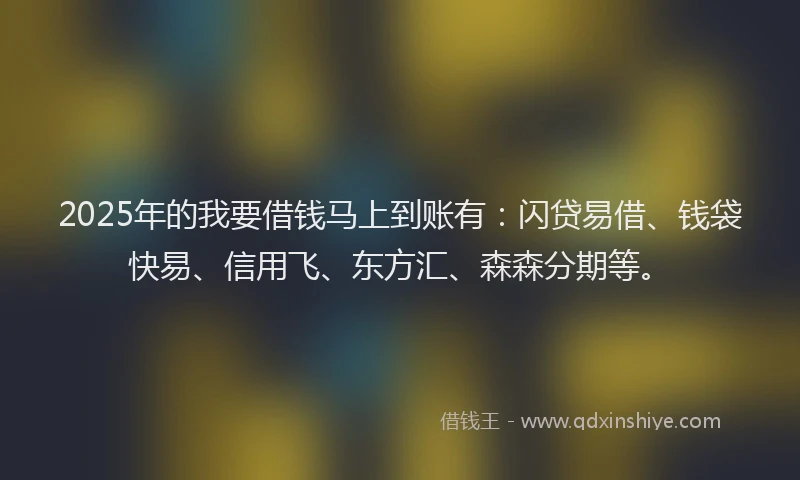 2025年的我要借钱马上到账有：闪贷易借、钱袋快易、信用飞、东方汇、森森分期等。