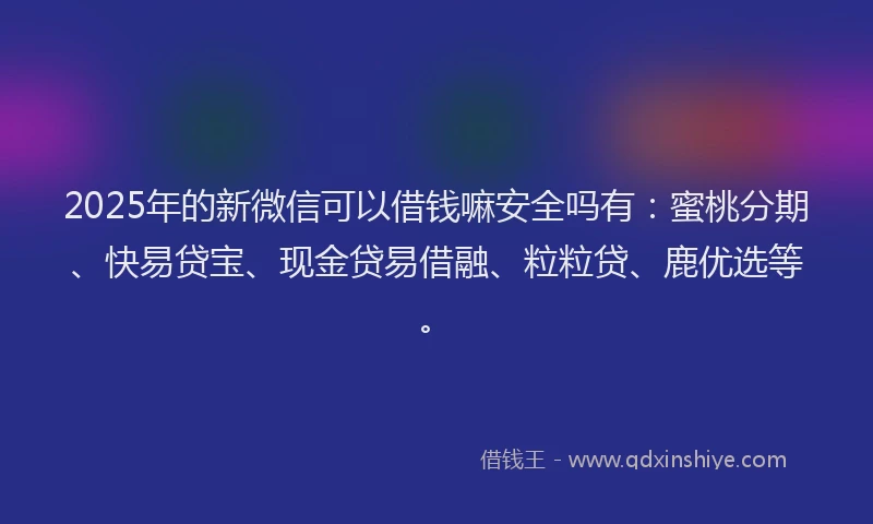 2025年的新微信可以借钱嘛安全吗有：蜜桃分期、快易贷宝、现金贷易借融、粒粒贷、鹿优选等。
