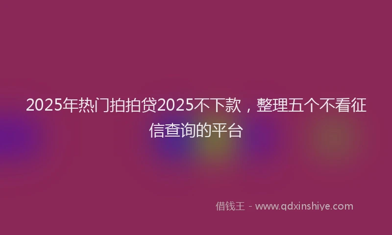 2025年热门拍拍贷2025不下款，整理五个不看征信查询的平台