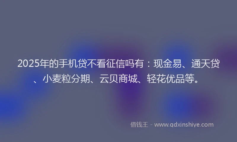 2025年的手机贷不看征信吗有：现金易、通天贷、小麦粒分期、云贝商城、轻花优品等。