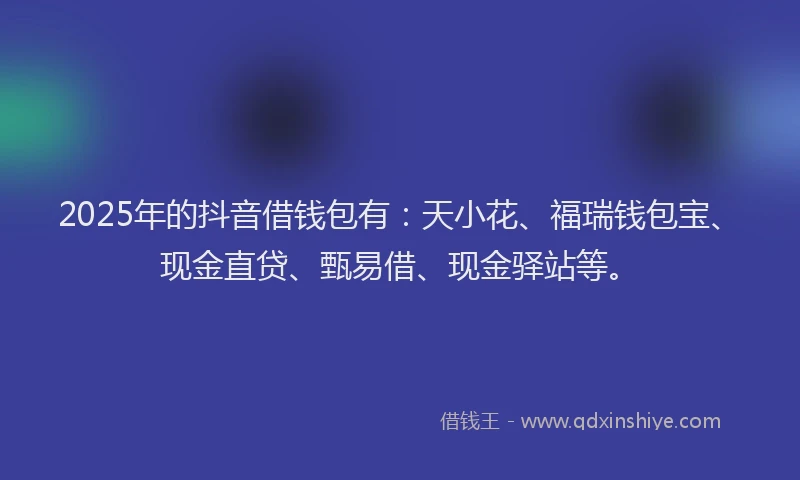 2025年的抖音借钱包有：天小花、福瑞钱包宝、现金直贷、甄易借、现金驿站等。