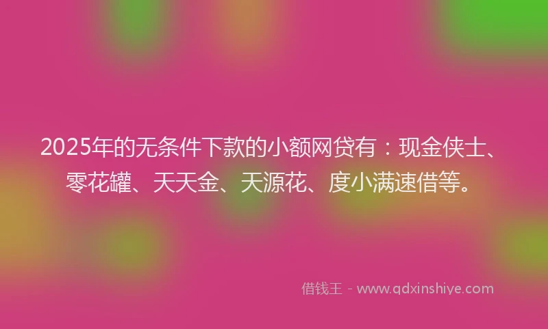 2025年的无条件下款的小额网贷有：现金侠士、零花罐、天天金、天源花、度小满速借等。