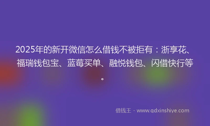 2025年的新开微信怎么借钱不被拒有：浙享花、福瑞钱包宝、蓝莓买单、融悦钱包、闪借快行等。