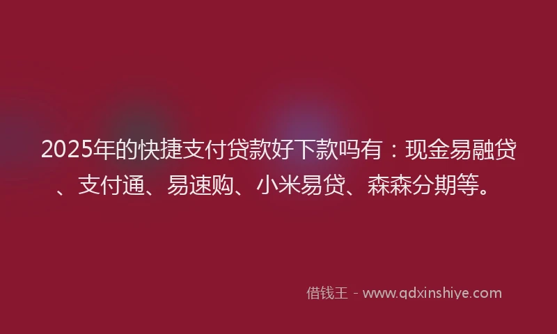 2025年的快捷支付贷款好下款吗有：现金易融贷、支付通、易速购、小米易贷、森森分期等。