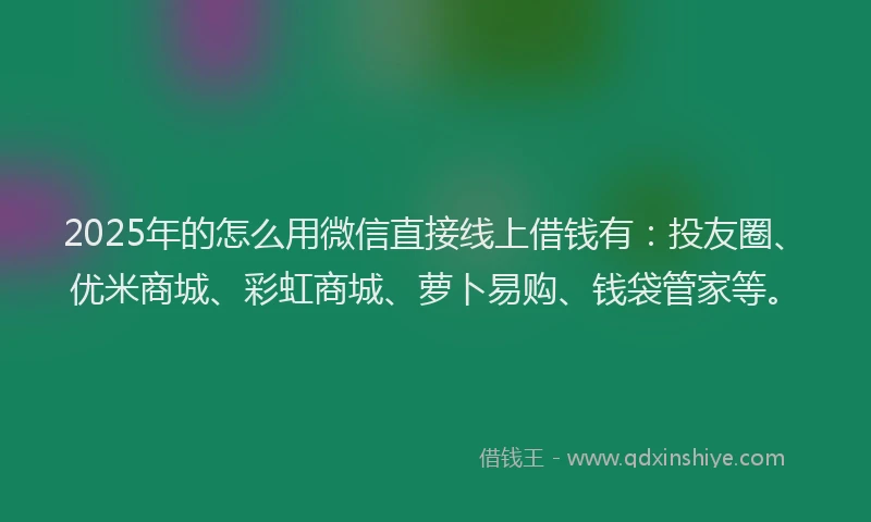 2025年的怎么用微信直接线上借钱有：投友圈、优米商城、彩虹商城、萝卜易购、钱袋管家等。