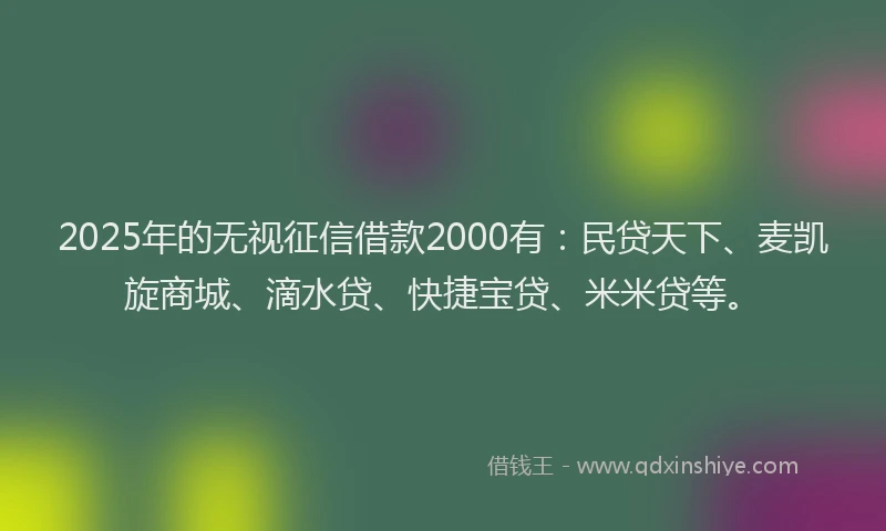2025年的无视征信借款2000有：民贷天下、麦凯旋商城、滴水贷、快捷宝贷、米米贷等。
