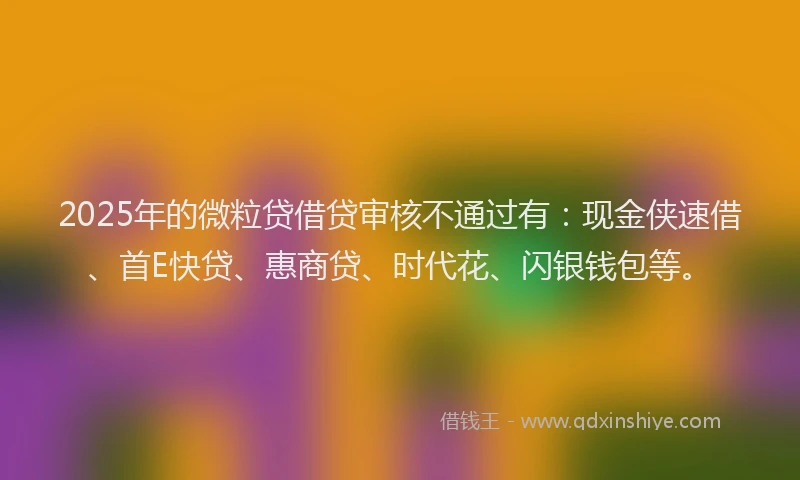 2025年的微粒贷借贷审核不通过有：现金侠速借、首E快贷、惠商贷、时代花、闪银钱包等。