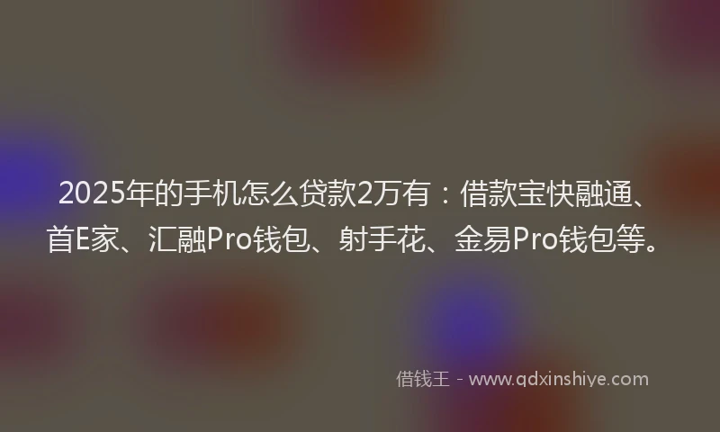 2025年的手机怎么贷款2万有：借款宝快融通、首E家、汇融Pro钱包、射手花、金易Pro钱包等。