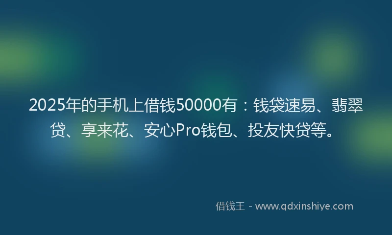 2025年的手机上借钱50000有：钱袋速易、翡翠贷、享来花、安心Pro钱包、投友快贷等。