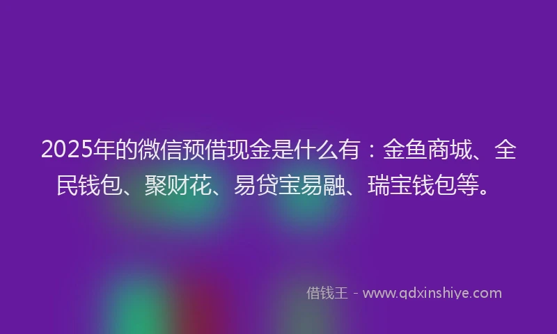 2025年的微信预借现金是什么有：金鱼商城、全民钱包、聚财花、易贷宝易融、瑞宝钱包等。