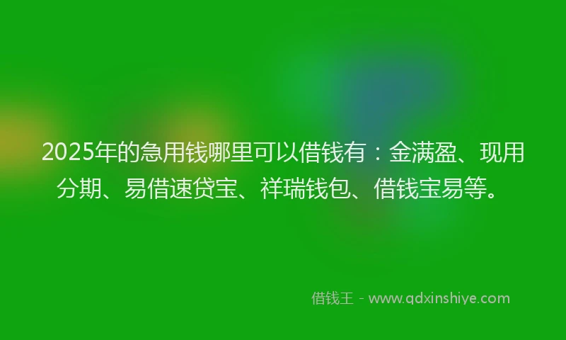 2025年的急用钱哪里可以借钱有：金满盈、现用分期、易借速贷宝、祥瑞钱包、借钱宝易等。