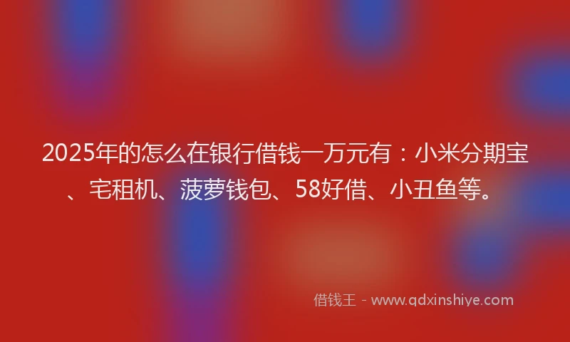 2025年的怎么在银行借钱一万元有：小米分期宝、宅租机、菠萝钱包、58好借、小丑鱼等。