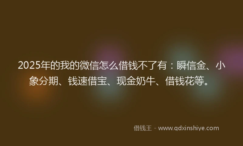 2025年的我的微信怎么借钱不了有：瞬信金、小象分期、钱速借宝、现金奶牛、借钱花等。