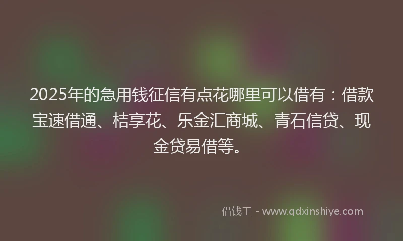 2025年的急用钱征信有点花哪里可以借有：借款宝速借通、桔享花、乐金汇商城、青石信贷、现金贷易借等。