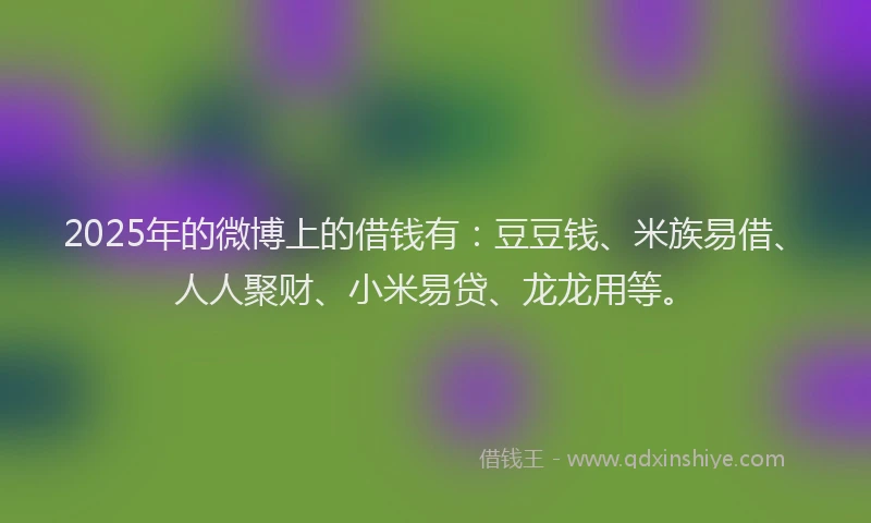 2025年的微博上的借钱有：豆豆钱、米族易借、人人聚财、小米易贷、龙龙用等。