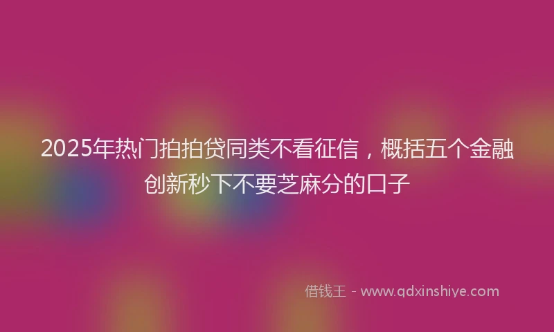 2025年热门拍拍贷同类不看征信，概括五个金融创新秒下不要芝麻分的口子