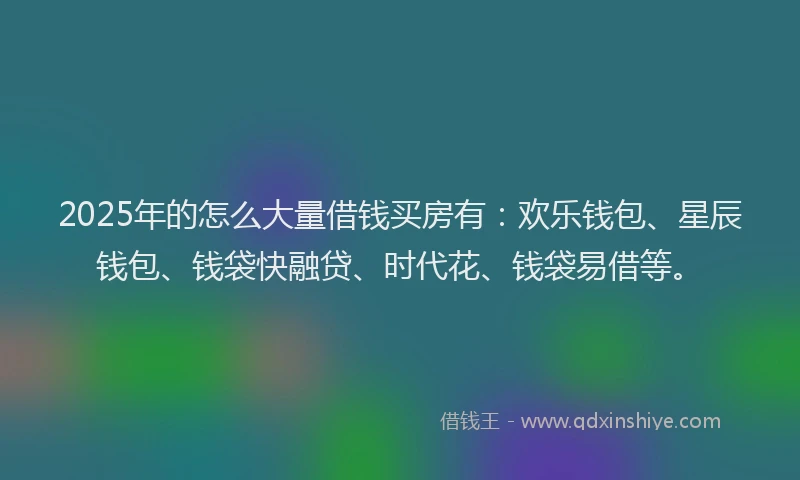 2025年的怎么大量借钱买房有：欢乐钱包、星辰钱包、钱袋快融贷、时代花、钱袋易借等。
