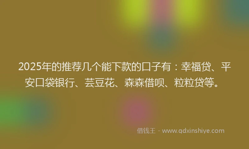 2025年的推荐几个能下款的口子有：幸福贷、平安口袋银行、芸豆花、森森借呗、粒粒贷等。