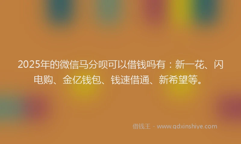 2025年的微信马分呗可以借钱吗有：新一花、闪电购、金亿钱包、钱速借通、新希望等。