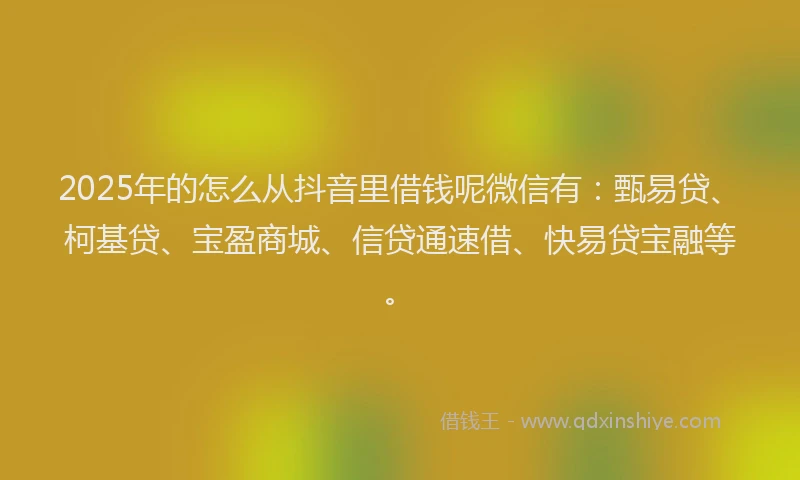 2025年的怎么从抖音里借钱呢微信有：甄易贷、柯基贷、宝盈商城、信贷通速借、快易贷宝融等。