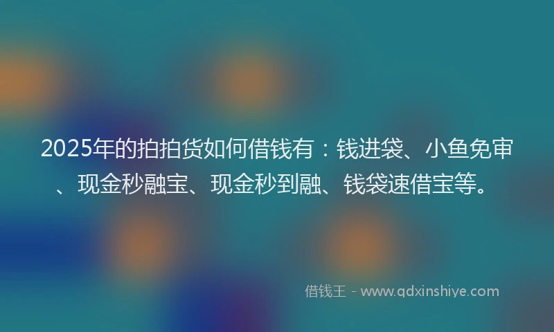2025年的拍拍货如何借钱有：钱进袋、小鱼免审、现金秒融宝、现金秒到融、钱袋速借宝等。