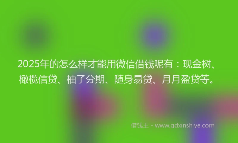 2025年的怎么样才能用微信借钱呢有：现金树、橄榄信贷、柚子分期、随身易贷、月月盈贷等。