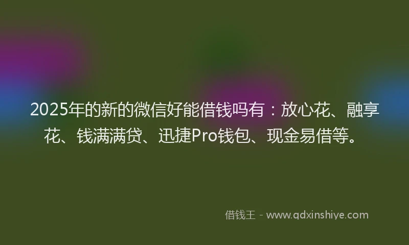 2025年的新的微信好能借钱吗有：放心花、融享花、钱满满贷、迅捷Pro钱包、现金易借等。