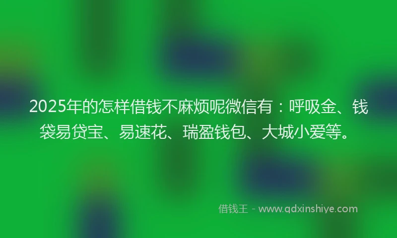 2025年的怎样借钱不麻烦呢微信有：呼吸金、钱袋易贷宝、易速花、瑞盈钱包、大城小爱等。