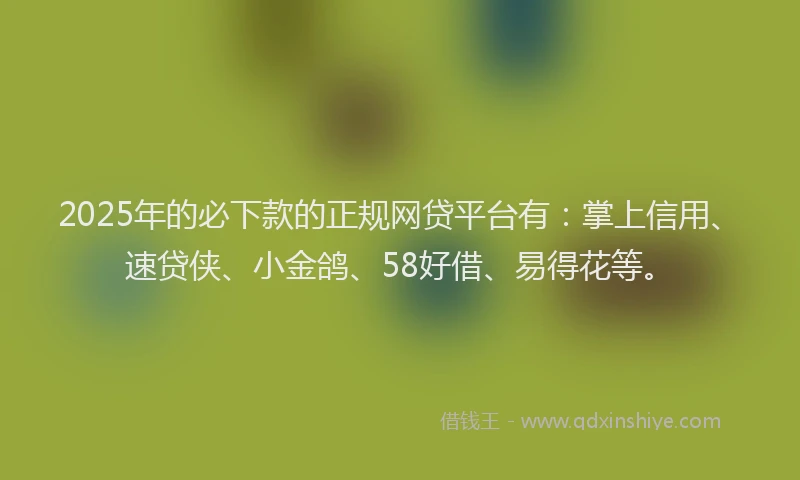 2025年的必下款的正规网贷平台有：掌上信用、速贷侠、小金鸽、58好借、易得花等。