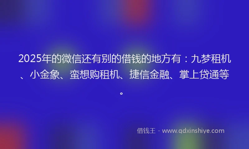 2025年的微信还有别的借钱的地方有：九梦租机、小金象、蛮想购租机、捷信金融、掌上贷通等。