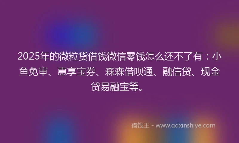 2025年的微粒货借钱微信零钱怎么还不了有：小鱼免审、惠享宝券、森森借呗通、融信贷、现金贷易融宝等。