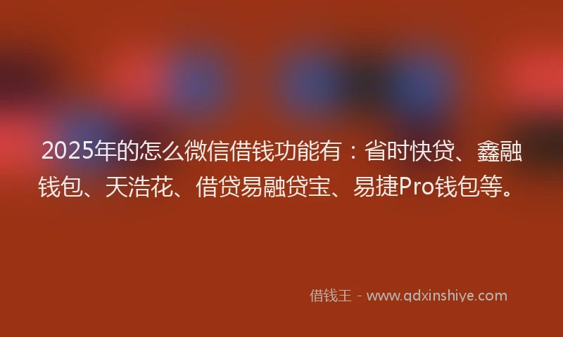 2025年的怎么微信借钱功能有：省时快贷、鑫融钱包、天浩花、借贷易融贷宝、易捷Pro钱包等。