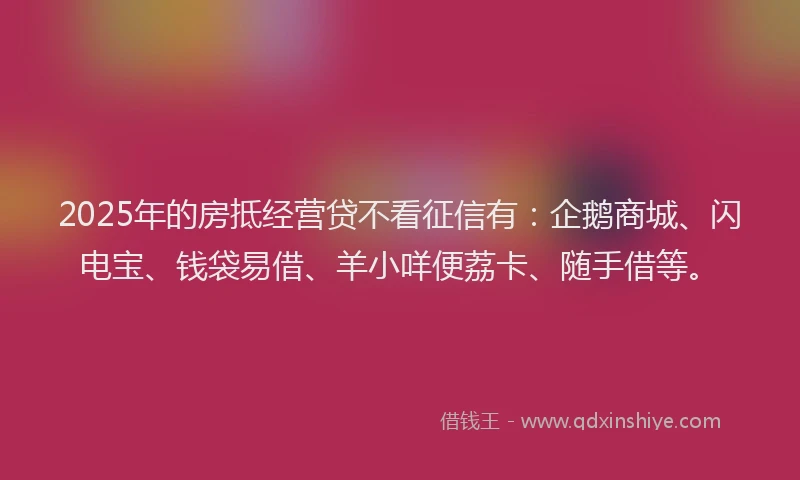 2025年的房抵经营贷不看征信有：企鹅商城、闪电宝、钱袋易借、羊小咩便荔卡、随手借等。