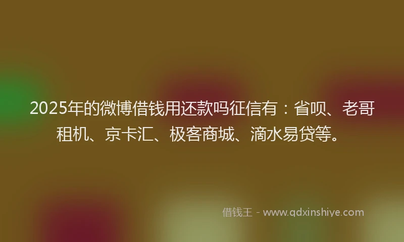 2025年的微博借钱用还款吗征信有：省呗、老哥租机、京卡汇、极客商城、滴水易贷等。