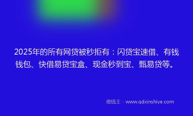 2025年的所有网贷被秒拒有：闪贷宝速借、有钱钱包、快借易贷宝盒、现金秒到宝、甄易贷等。