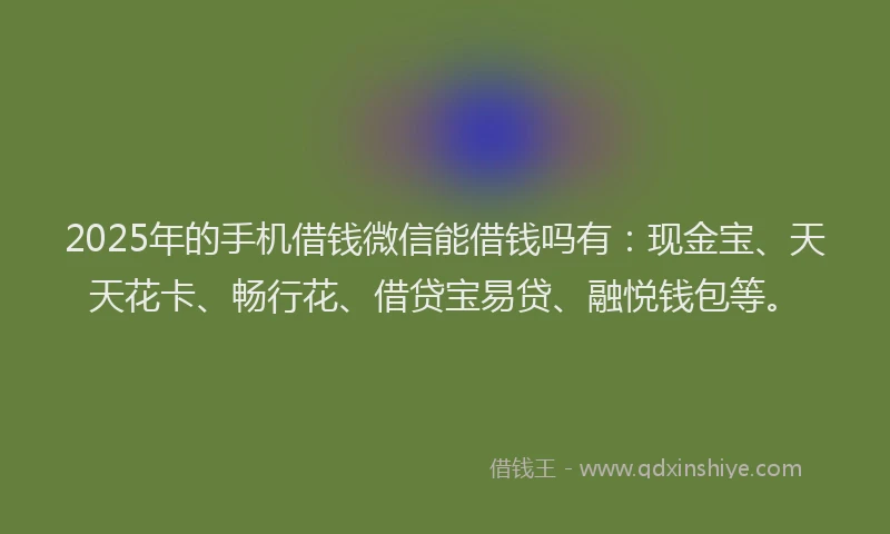 2025年的手机借钱微信能借钱吗有：现金宝、天天花卡、畅行花、借贷宝易贷、融悦钱包等。