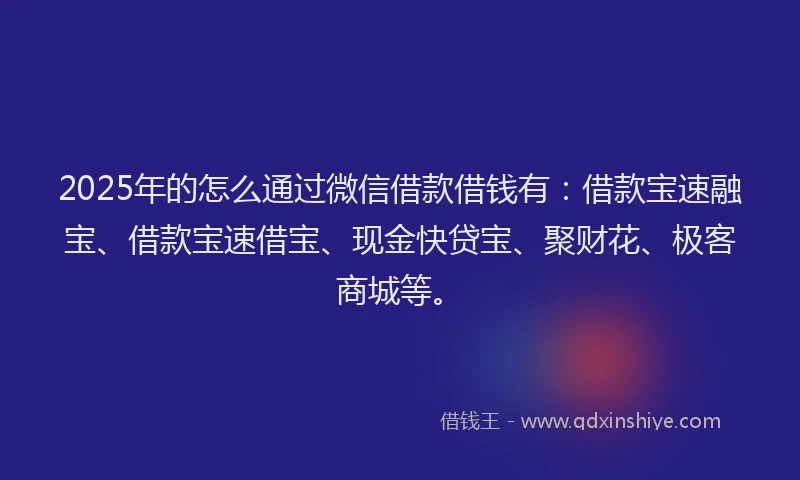 2025年的怎么通过微信借款借钱有：借款宝速融宝、借款宝速借宝、现金快贷宝、聚财花、极客商城等。