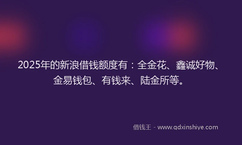 2025年的新浪借钱额度有：全金花、鑫诚好物、金易钱包、有钱来、陆金所等。