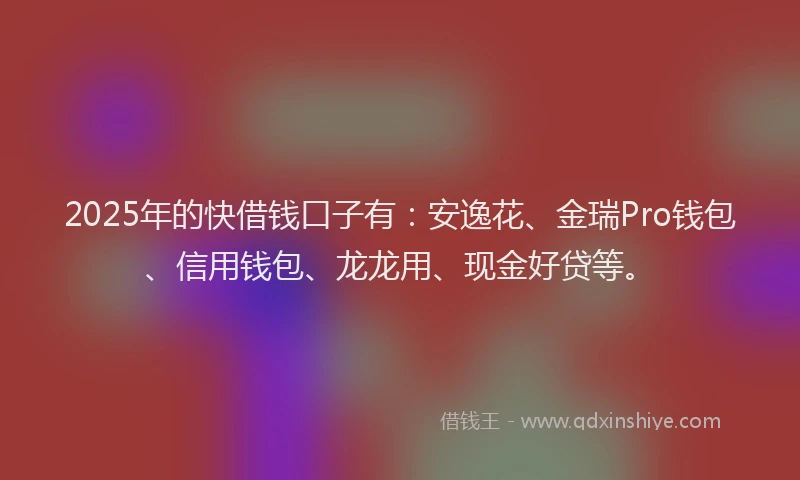 2025年的快借钱口子有：安逸花、金瑞Pro钱包、信用钱包、龙龙用、现金好贷等。