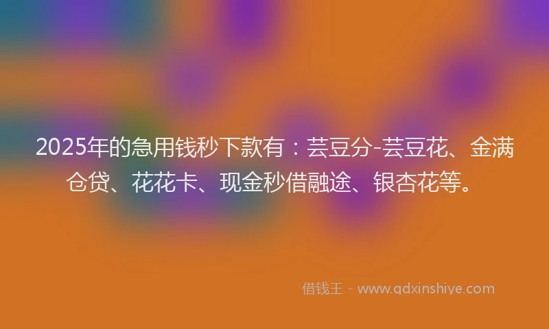 2025年的急用钱秒下款有：芸豆分-芸豆花、金满仓贷、花花卡、现金秒借融途、银杏花等。
