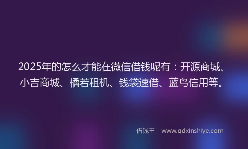 2025年的怎么才能在微信借钱呢有：开源商城、小吉商城、橘若租机、钱袋速借、蓝鸟信用等。