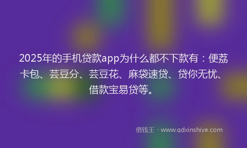 2025年的手机贷款app为什么都不下款有：便荔卡包、芸豆分、芸豆花、麻袋速贷、贷你无忧、借款宝易贷等。