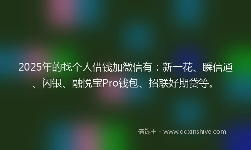 2025年的找个人借钱加微信有：新一花、瞬信通、闪银、融悦宝Pro钱包、招联好期贷等。