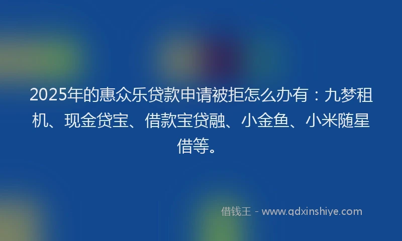 2025年的惠众乐贷款申请被拒怎么办有：九梦租机、现金贷宝、借款宝贷融、小金鱼、小米随星借等。