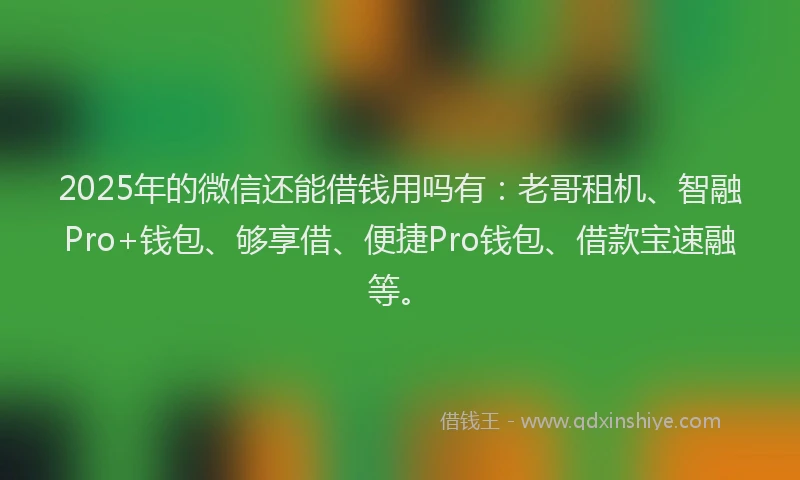 2025年的微信还能借钱用吗有：老哥租机、智融Pro+钱包、够享借、便捷Pro钱包、借款宝速融等。