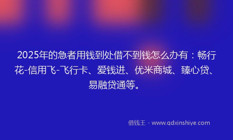 2025年的急者用钱到处借不到钱怎么办有：畅行花-信用飞-飞行卡、爱钱进、优米商城、臻心贷、易融贷通等。