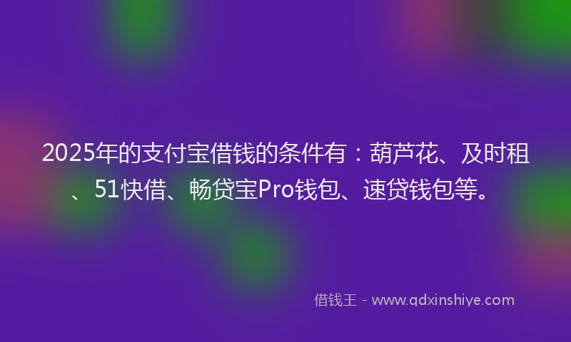2025年的支付宝借钱的条件有：葫芦花、及时租、51快借、畅贷宝Pro钱包、速贷钱包等。