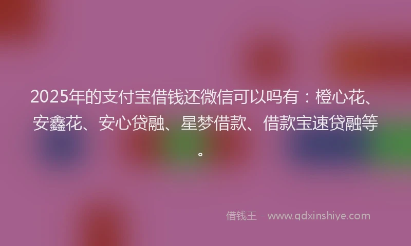 2025年的支付宝借钱还微信可以吗有：橙心花、安鑫花、安心贷融、星梦借款、借款宝速贷融等。