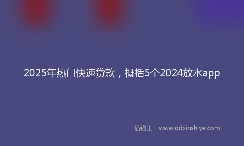 2025年热门快速贷款，概括5个2024放水app